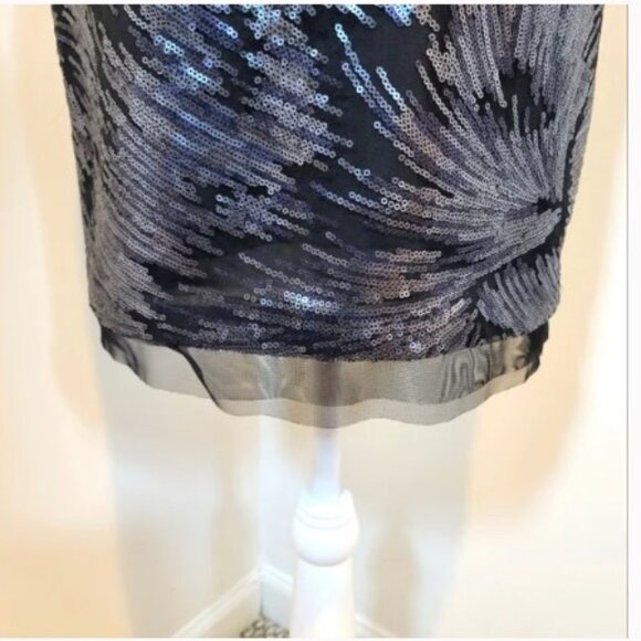 NWOT BCBGMAXAZRIA Abigail Navy Sequin Illusion Mesh Sheath Mini Dress Sz 0 - Picture 3 of 9